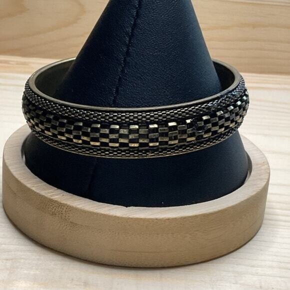 Vintage Black & Gold Checkered Bangle Bracelet - Picture 2 of 4